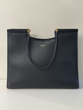 Dolce & Gabbana Black Leather Structured Tote with Gold Hardware